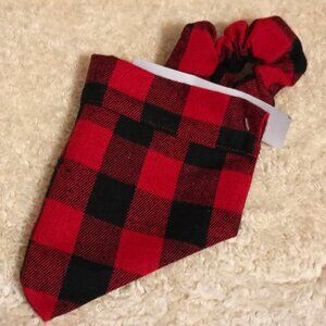 NEW Dog & Owner Matching, Red & Black Buffalo Plaid Dog Bandana & Hair Scrunchie